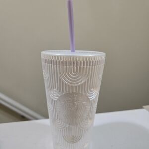 Starbucks Textured White Tumbler with Lavender Straw